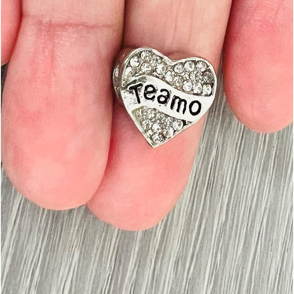 Silver plated & clear crystal TE AMO heart shaped Bracelet charm